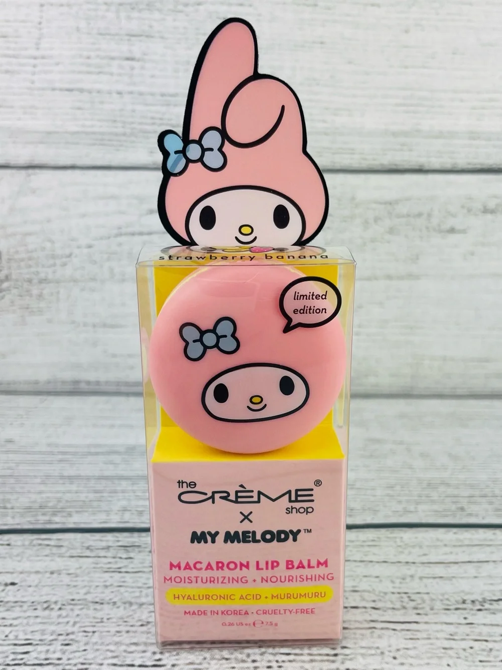 THE CREME SHOP x MY MELODY Strawberry Banana Moisturizing Macaron Lip Balm NEW